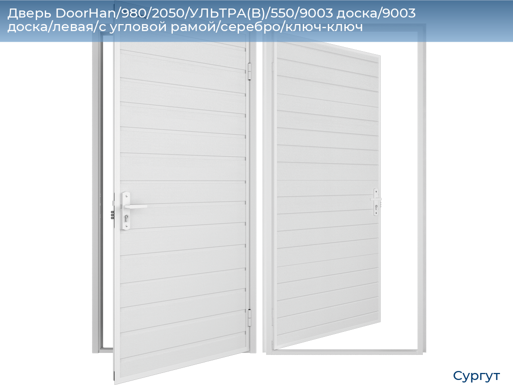 Дверь DoorHan/980/2050/УЛЬТРА(B)/550/9003 доска/9003 доска/левая/с угловой рамой/серебро/ключ-ключ, surgut.doorhan.ru
