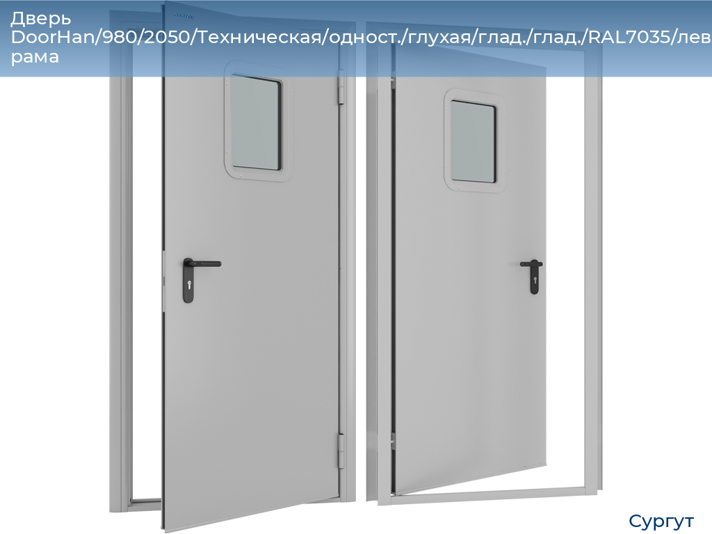 Дверь DoorHan/980/2050/Техническая/одност./глухая/глад./глад./RAL7035/лев./угл. рама, surgut.doorhan.ru