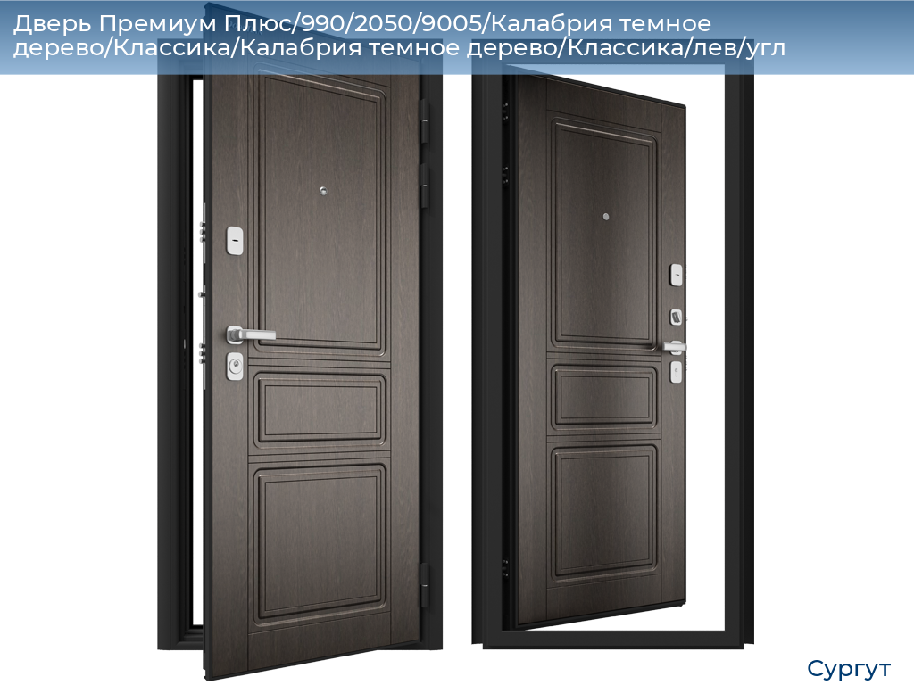 Дверь Премиум Плюс/990/2050/9005/Калабрия темное дерево/Классика/Калабрия темное дерево/Классика/лев/угл, surgut.doorhan.ru