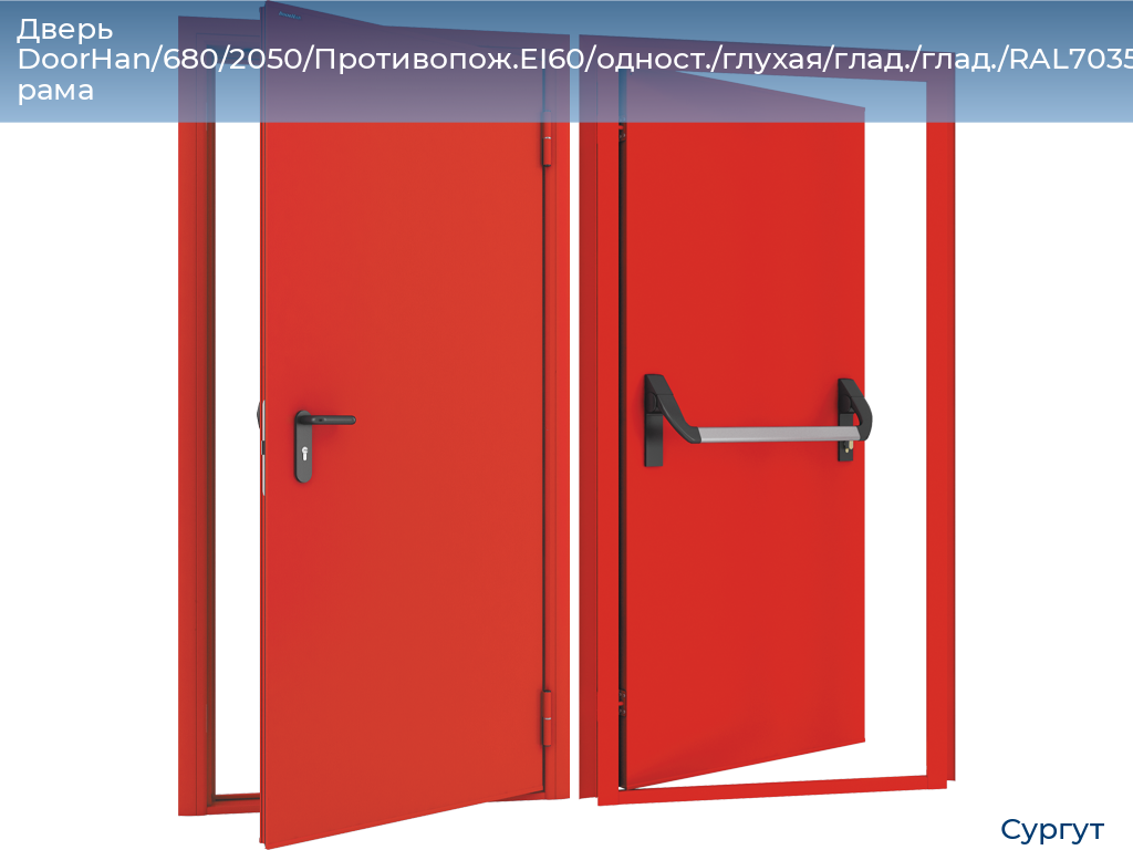 Дверь DoorHan/680/2050/Противопож.EI60/одност./глухая/глад./глад./RAL7035/лев./угл. рама, surgut.doorhan.ru