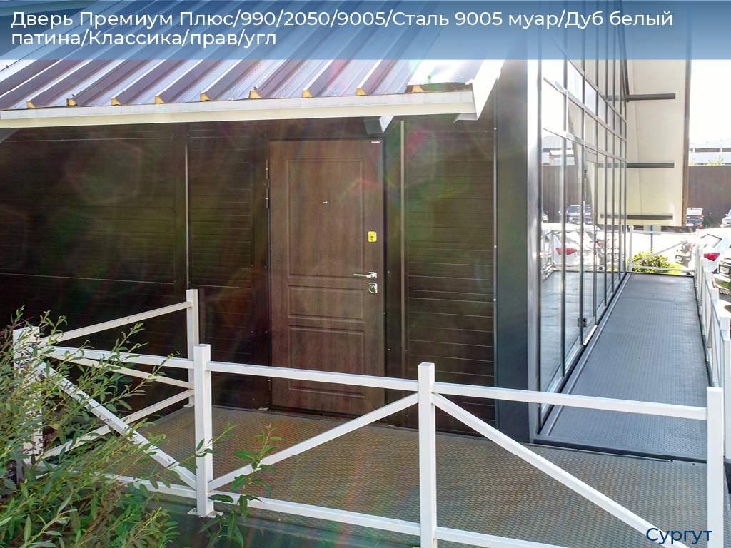 Дверь Премиум Плюс/990/2050/9005/Сталь 9005 муар/Дуб белый патина/Классика/прав/угл, surgut.doorhan.ru